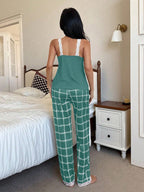 Pijama Feminino de Malha Regata e Calça Xadrez