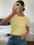 Siren Gaze Camiseta Casual Feminina de Manga Curta e Cor Sólida, Verão