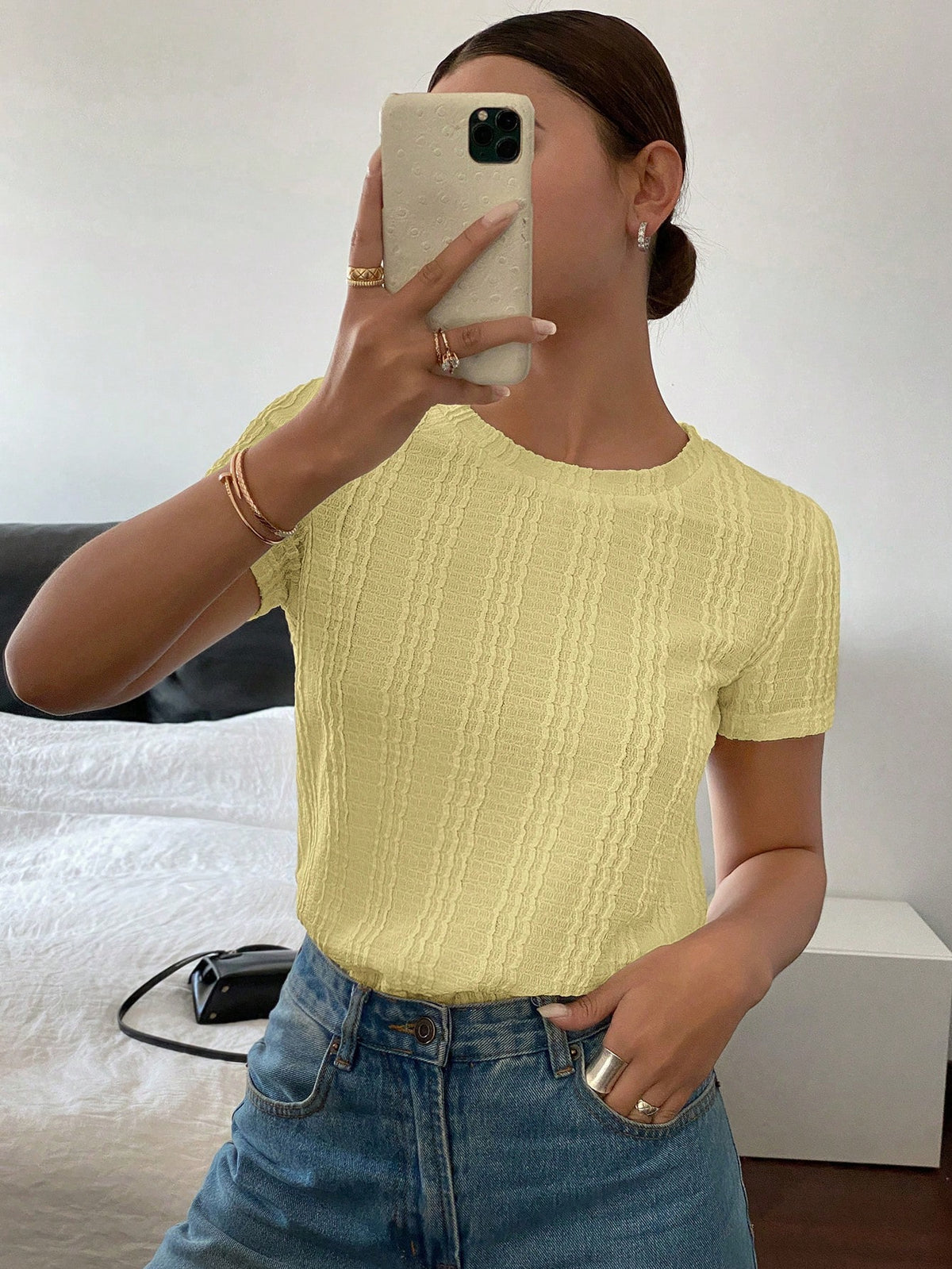 Siren Gaze Camiseta Casual Feminina de Manga Curta e Cor Sólida, Verão