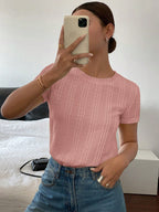 Blusa Feminina Manga Curta de Malha Texturizada