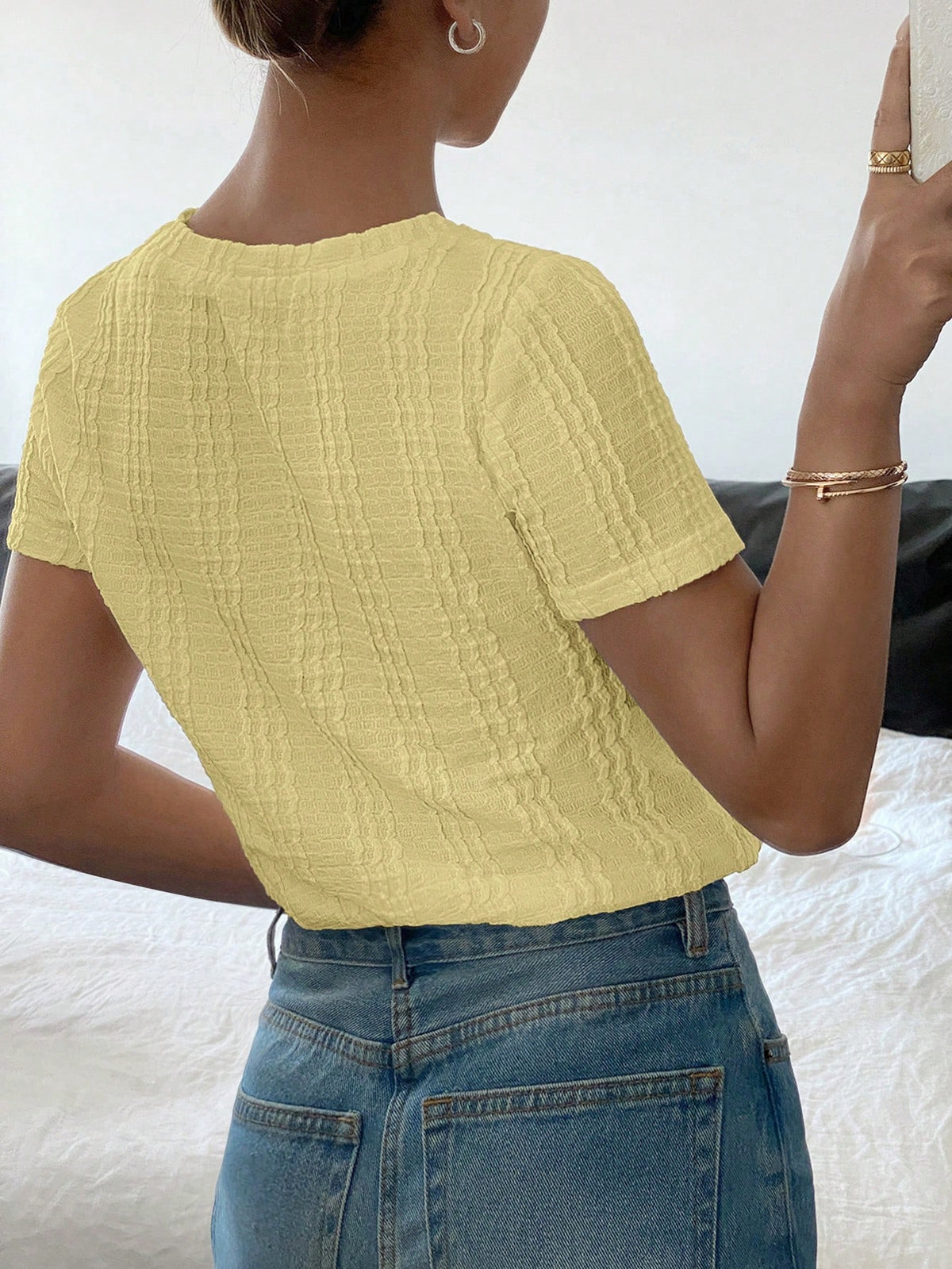 Siren Gaze Camiseta Casual Feminina de Manga Curta e Cor Sólida, Verão