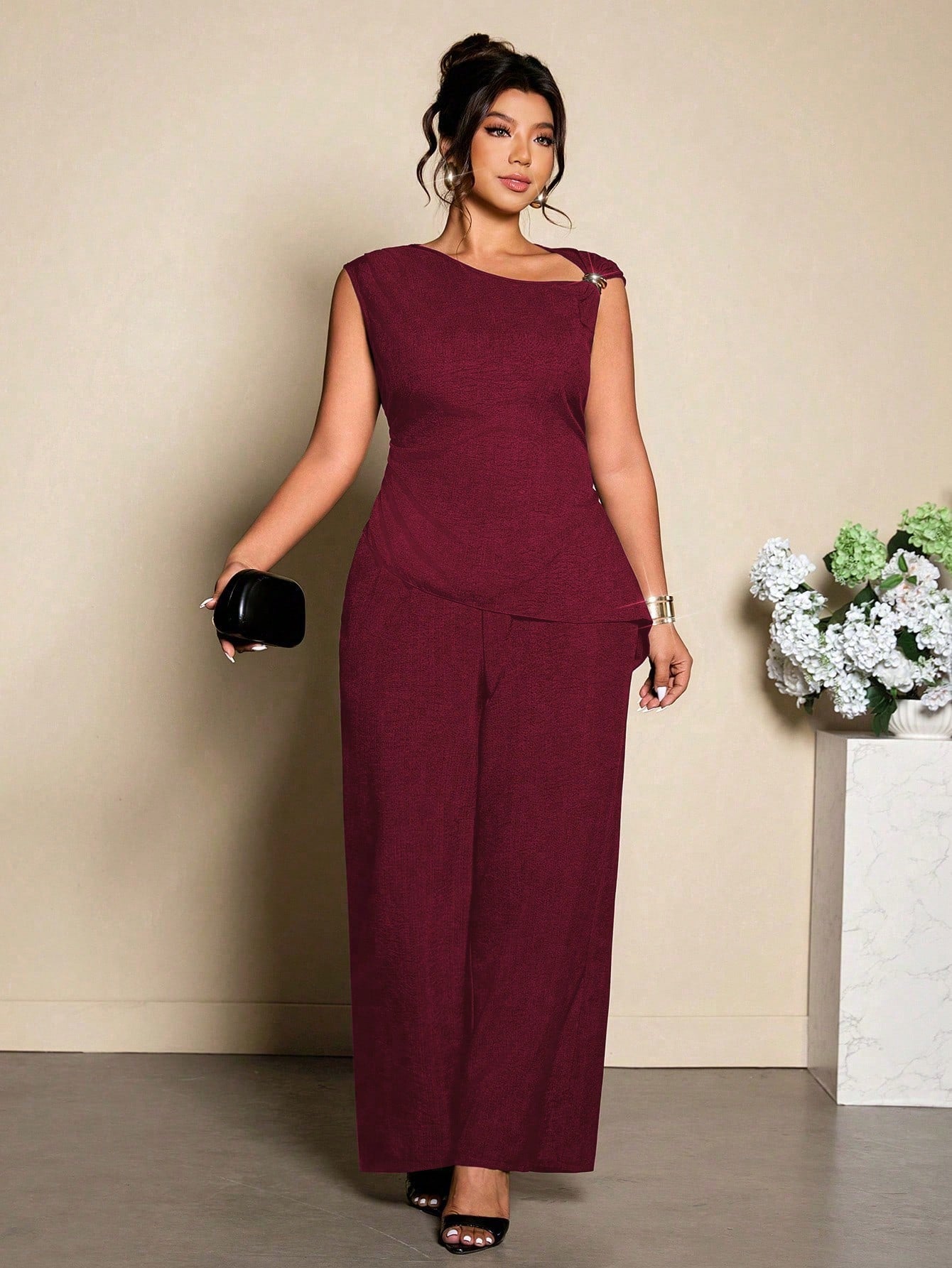 Conjunto Plus Size Elegante Assimétrico Pantalona