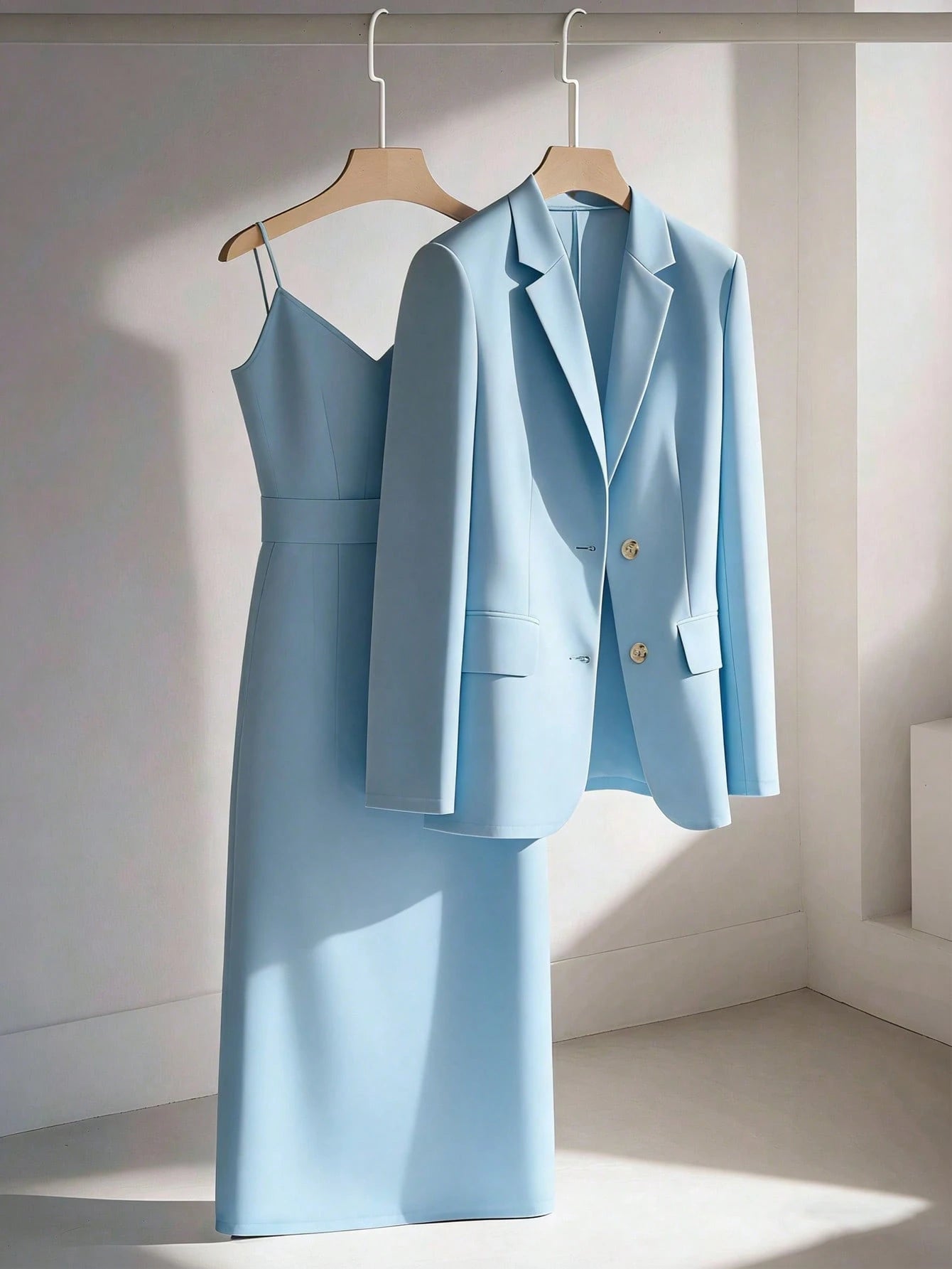 Franclia Conjunto de 2 Peças Rosa Antigo para Mulheres,Blazer Elegante & Vestido Reto com Alças Finas e Cintura Marcada,Outono Escritório & Lazer,Cáqui Casual