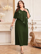 Vestido Festa Longo Plus Size Brilhoso com Capa Brilhoso