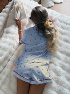Pijama Americano Feminino Manga Curta e Short com Estampa Xadrez com Cereja