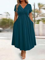Vestido Plus Size Longo Soltinho Manga Curta com Bolso