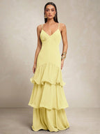 Silquee Vestido Elegante de Alça Fina com Bainha Camadas para Banquete/Encontro