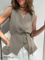 Colete Feminino Alfaiataria Envelope com Cinto