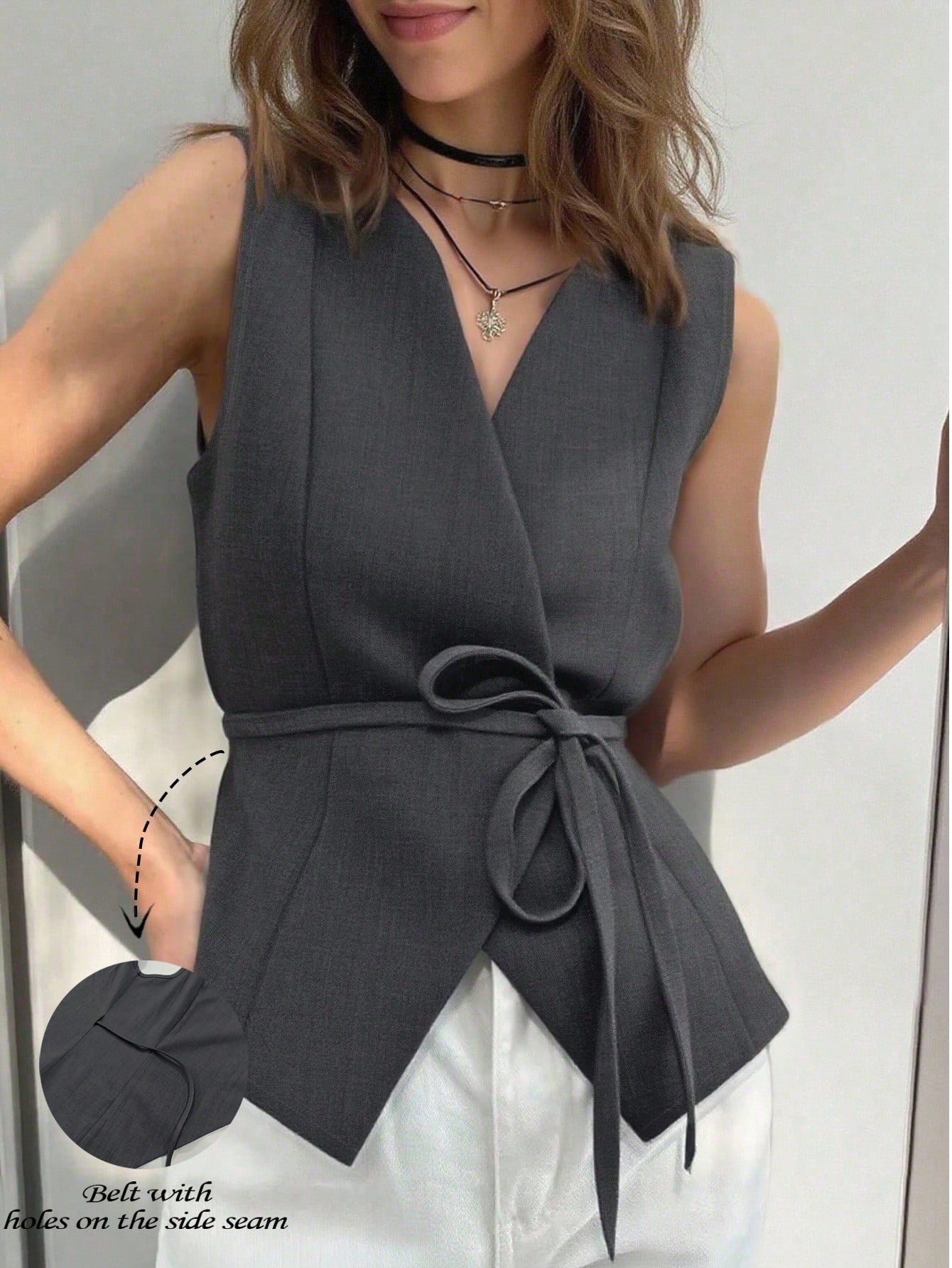 Colete Feminino Alfaiataria Envelope com Cinto