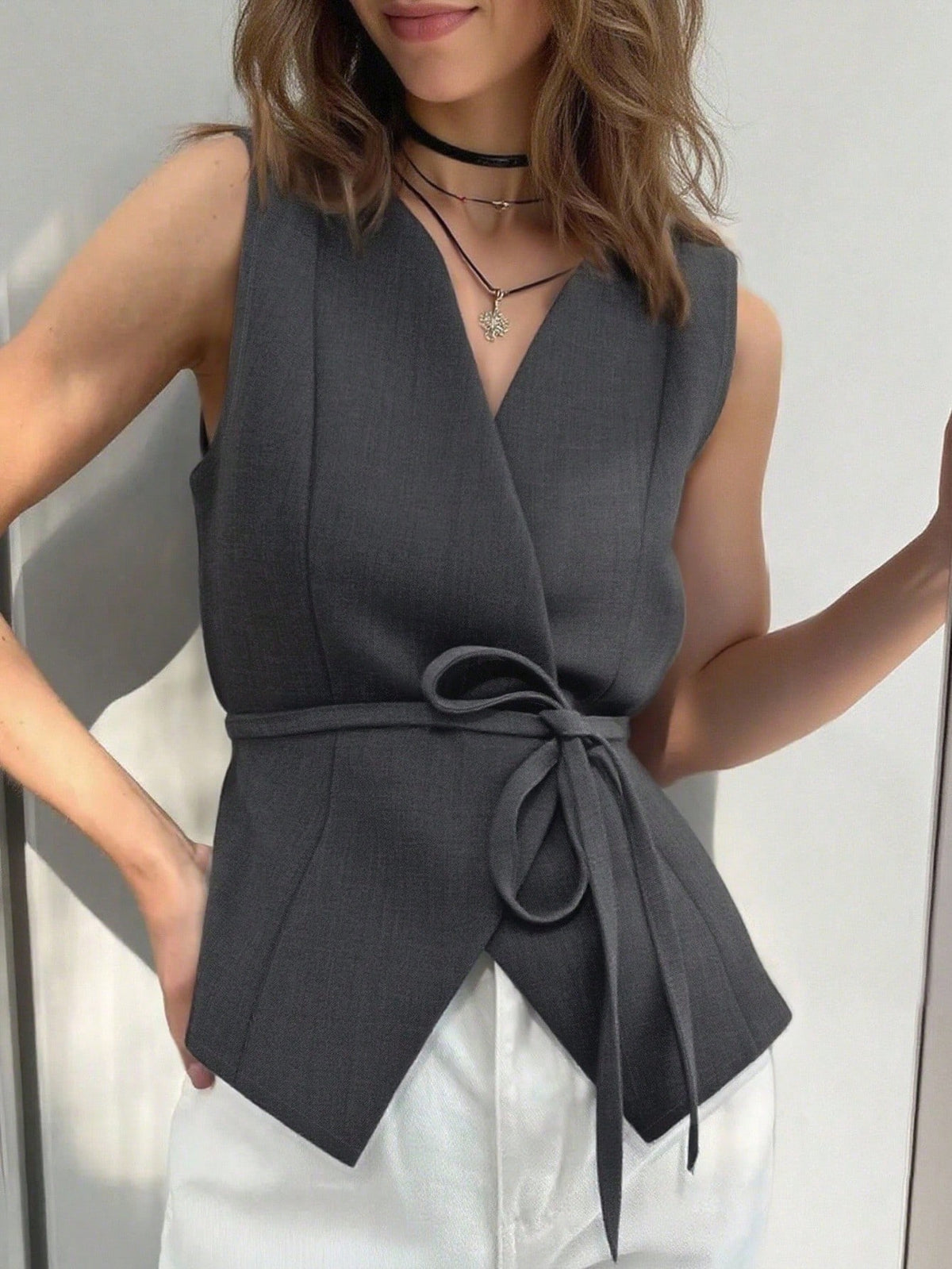 Colete Feminino Alfaiataria Envelope com Cinto
