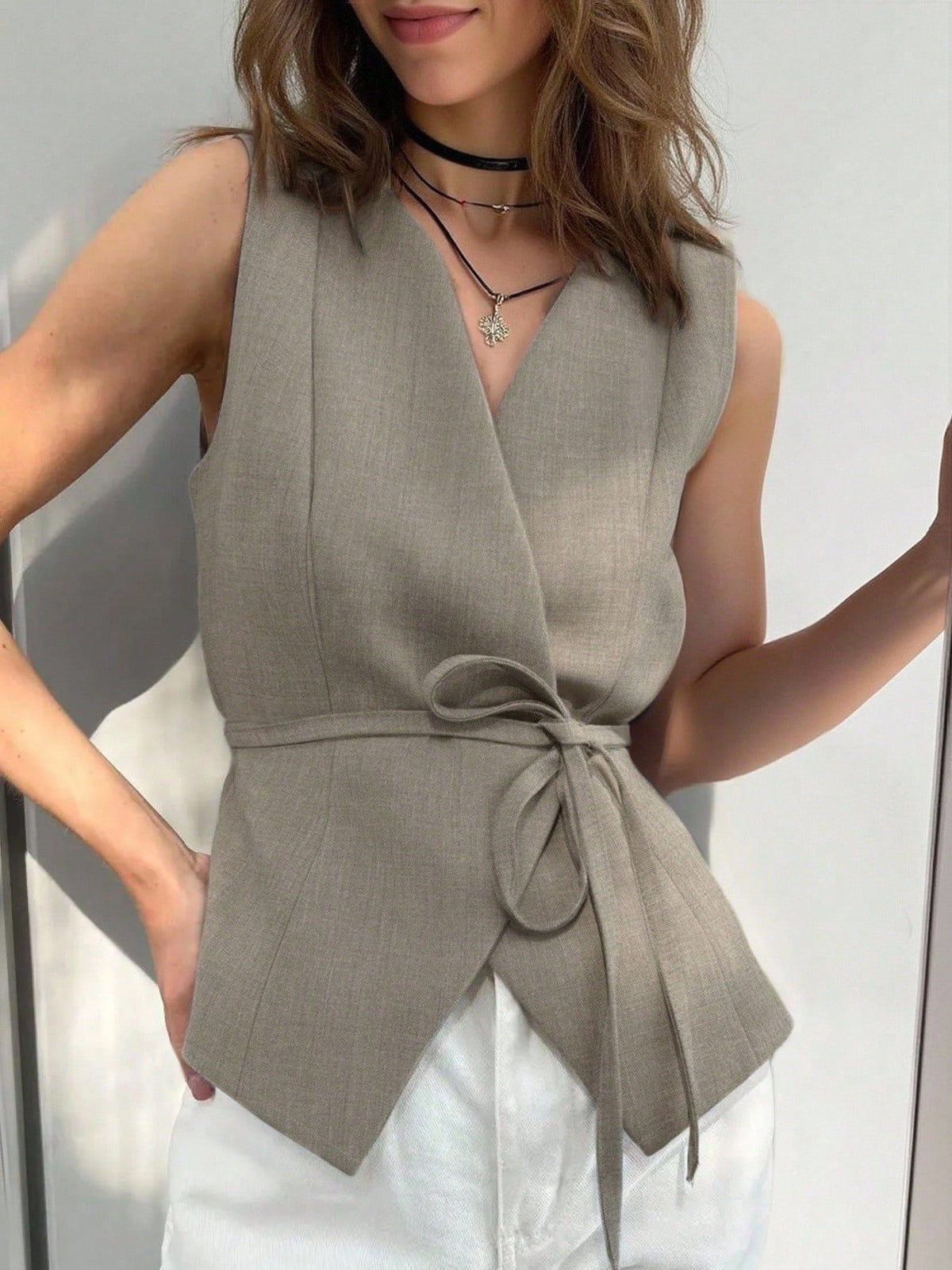 Colete Feminino Alfaiataria Envelope com Cinto