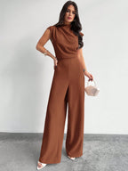 Macacão Elegante Feminino Social sem Mangas Pantalona