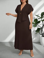 Conjunto Social Elegante Plus Size Blusa e Saia Plissada