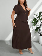 Conjunto Social Elegante Plus Size Blusa e Saia Plissada