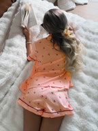 Pijama Americano Feminino Manga Curta e Short com Estampa Xadrez com Cereja
