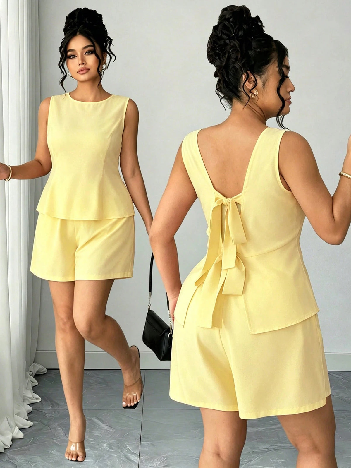 Conjunto Plus Size Regata e Short Feminino com Laço nas Costas