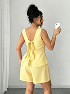 Conjunto Plus Size Regata e Short Feminino com Laço nas Costas
