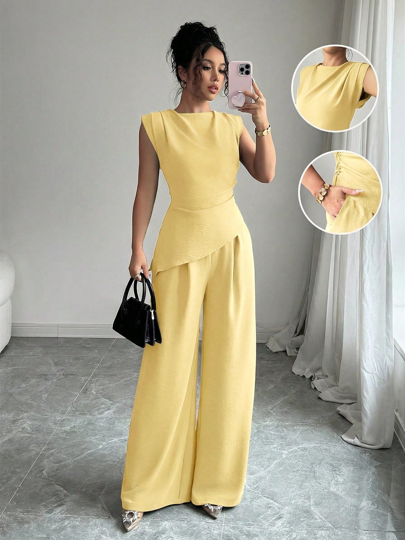 Conjunto Feminino Blusa Sem Decote e Calça Pantalona 