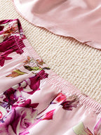 Conjunto Pijama Feminino Três Peças de Cetim Estampa Floral