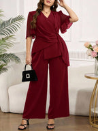 Conjunto de Festa Plus Size Blusa com Babados e Calça Soltinha
