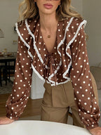 Camisa Feminina Elegante com Babado Poá