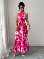 Elenzga Vestido com Estampa Floral Elegante para Ir e Vir do Trabalho e Férias em Ilha