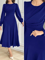 Vestido Midi Elegante Acinturado Manga Comprida