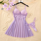 Camisola Feminina Sensual com Renda e Calcinha Combinando