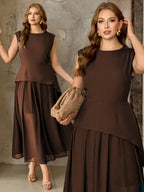 Vestido Longo Plus Size Sem Mangas em Chiffon Festa Convidada