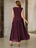 Vestido Longo Plus Size Sem Mangas em Chiffon Festa Convidada