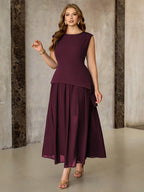 Vestido Longo Plus Size Sem Mangas em Chiffon Festa Convidada