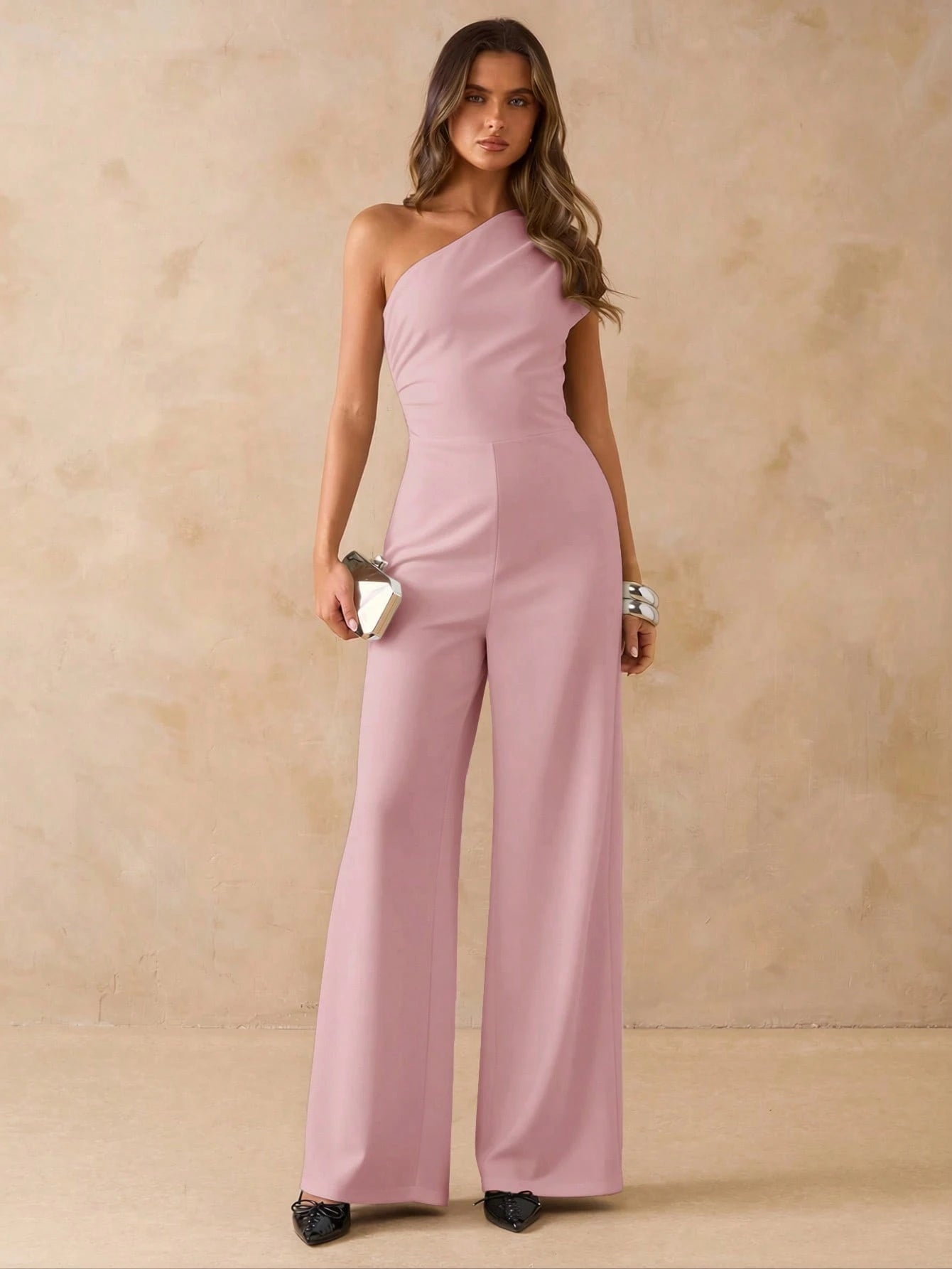 Macacão Elegante Feminino Um Ombro Só Pantalona