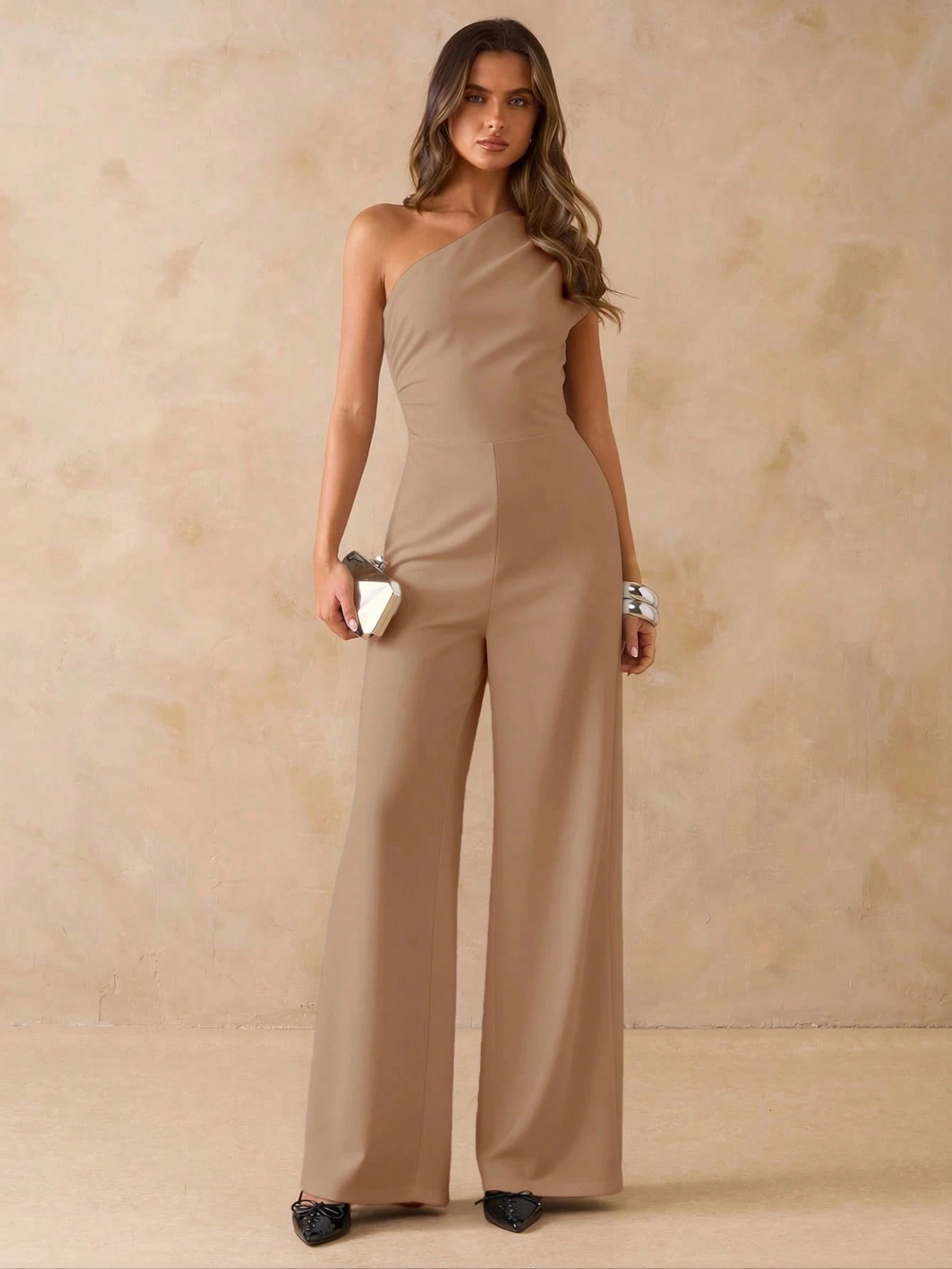 Macacão Elegante Feminino Um Ombro Só Pantalona