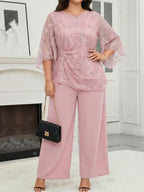 Conjunto Plus Size Festa Meia Manga Bordada