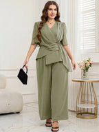 Conjunto de Festa Plus Size Blusa com Babados e Calça Soltinha