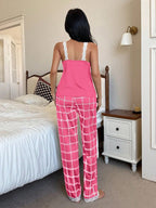  Pijama Feminino de Malha Regata e Calça Xadrez