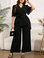 Conjunto de Festa Plus Size Blusa com Babados e Calça Soltinha