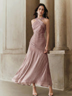 Vestido Longo Feminino Gola Princesa Forrado Elegante Cintura Para Convidada