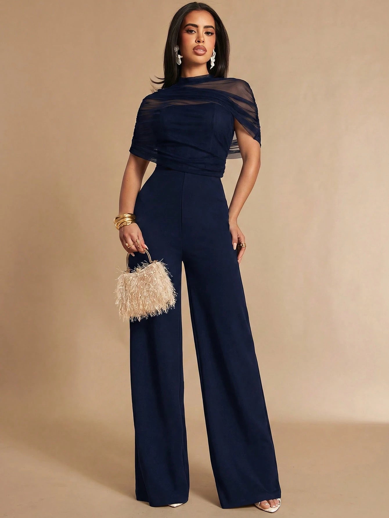 Macacão Feminino Elegante com Tule Social