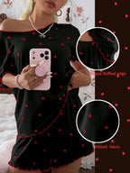Pijama Feminino Blusa e Short Confortável Estampa Coração