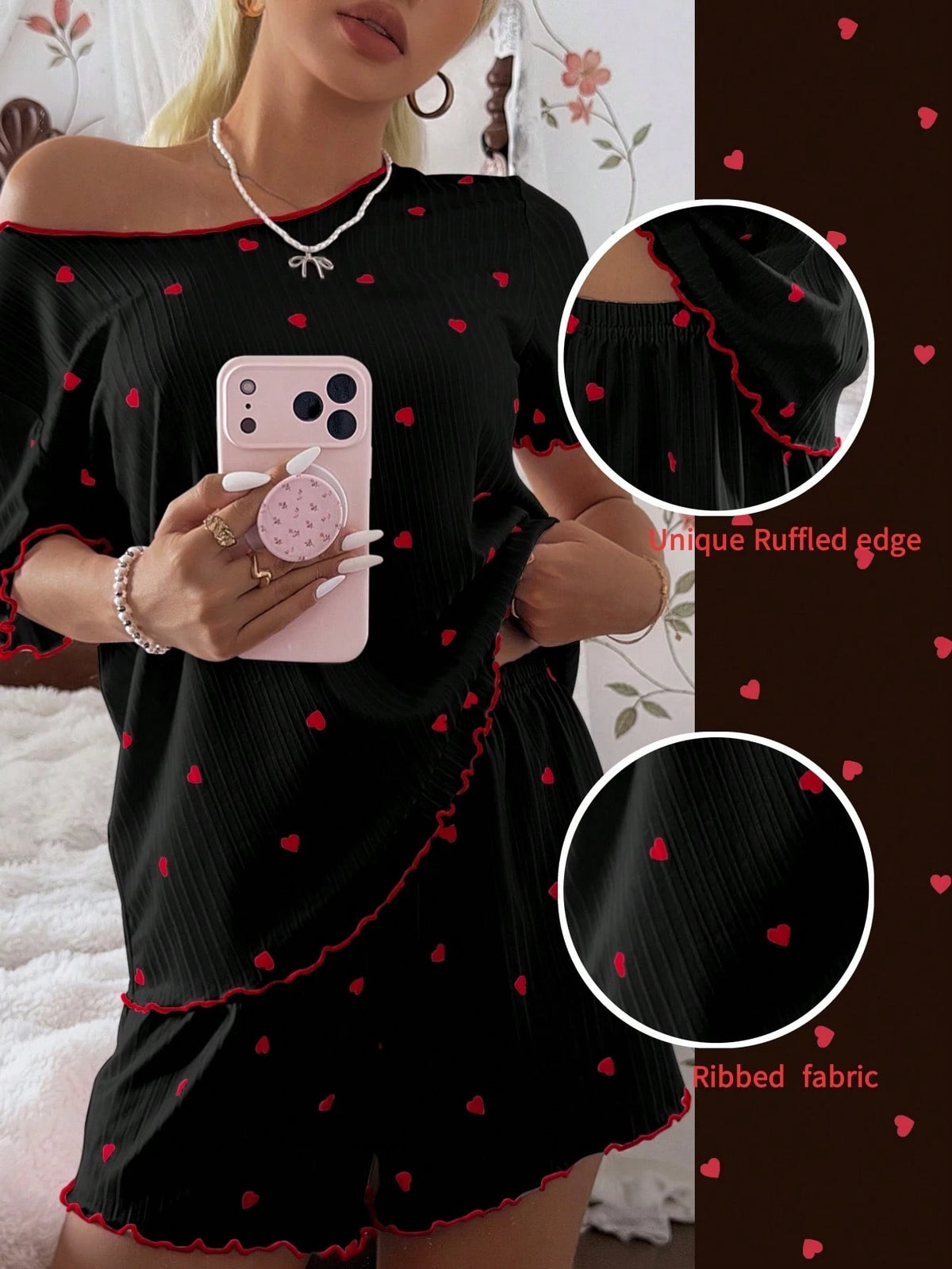 Pijama Feminino Blusa e Short Confortável Estampa Coração