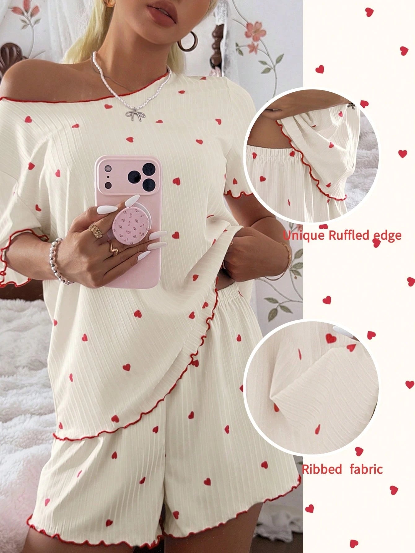 Pijama Feminino Blusa e Short Confortável Estampa Coração