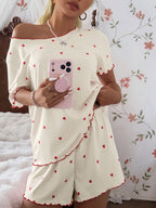 Pijama Feminino Blusa e Short Confortável Estampa Coração
