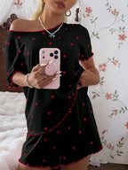 Pijama Feminino Blusa e Short Confortável Estampa Coração