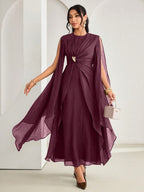 Vestido Midi Festa com Babado Fluido