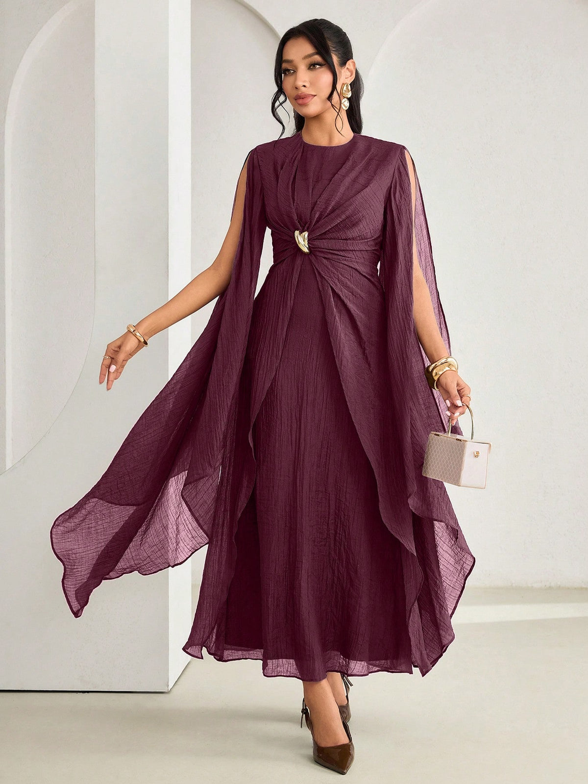 Vestido Midi Festa com Babado Fluido