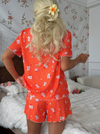 Pijama Feminino Malha Canelada Floral Blusa e Short
