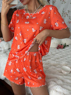 Pijama Feminino Malha Canelada Floral Blusa e Short