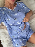 Pijama Feminino Malha Canelada Floral Blusa e Short