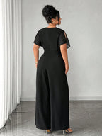 Macacão Social Plus Size Manga Curta Elegante Pantalona